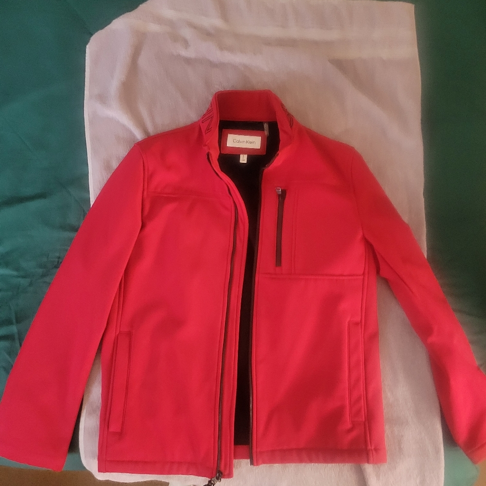 Calvin Klein Men’s Red Full-Zip Stretch Soft Shell Coat Jacket Size small